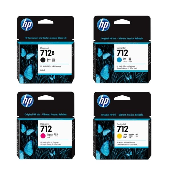 画像1: HP 712 712B 純正インク ブラック/カラー 4色セット 80/29mL 各1 計4個 | (1)